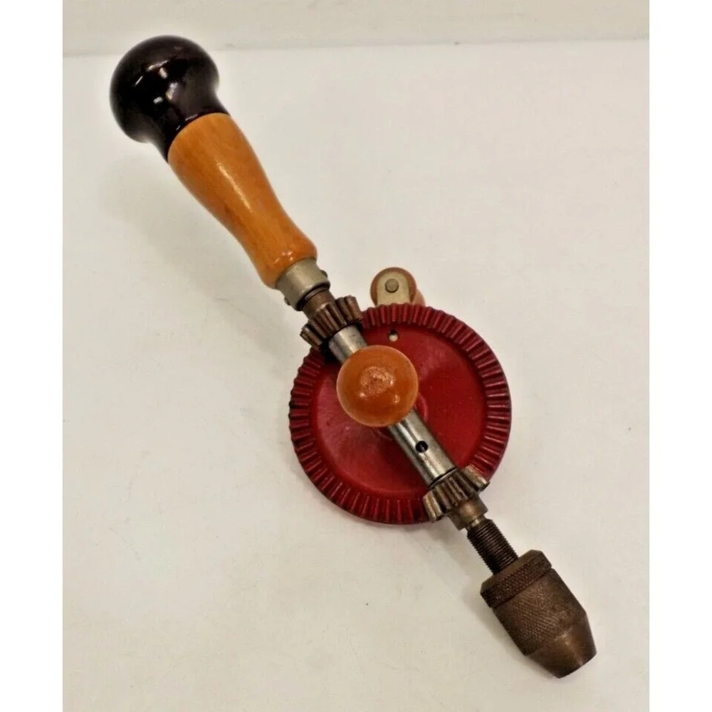 Vintage STANLEY Egg Beater Defiance Crank Hand Drill - Model 1220 Beautiful Wood
